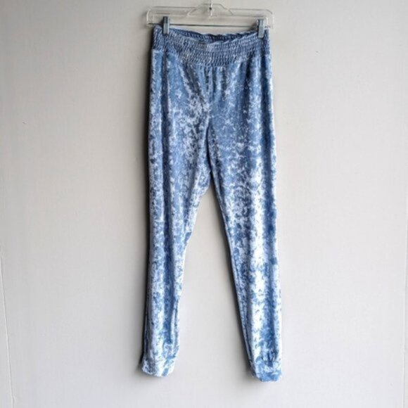 Blue crushed velvet track pants/joggers - Picture 1 of 5